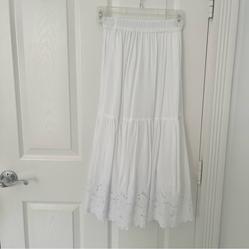 SIM & SAM White Tiered Eyelet Midi Skirt XS - Picture 2 of 8